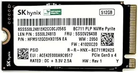 DISCO SOLIDO SSD SK ynix 512GB M.2 2242 42mm BC711 NVMe PCIe Gen 3 x4 TLC SSD (HFM512GD3HX015N) for Dell HP Lenovo Laptop Ultrabook Tablet - Internal Solid State Drive (OEM)
