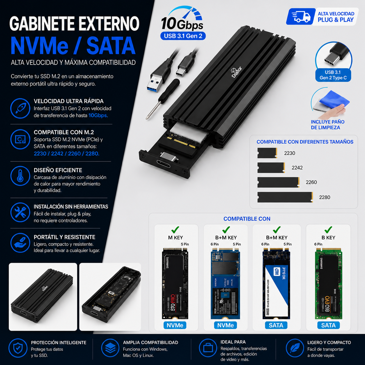 Enclosure nvme a usb