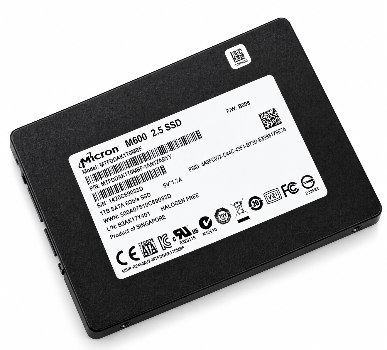 Disco sólido SSD Micron M600 256GB SATA III 2.5" – MLC NAND – Hasta 560 MB/s